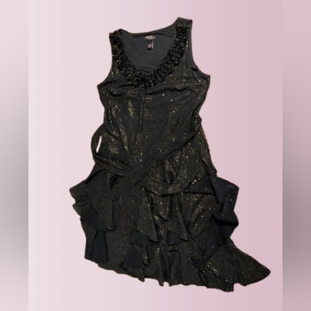 Robbie Bee Asymmetrical Dress Black and Gold Metallic Size 16
